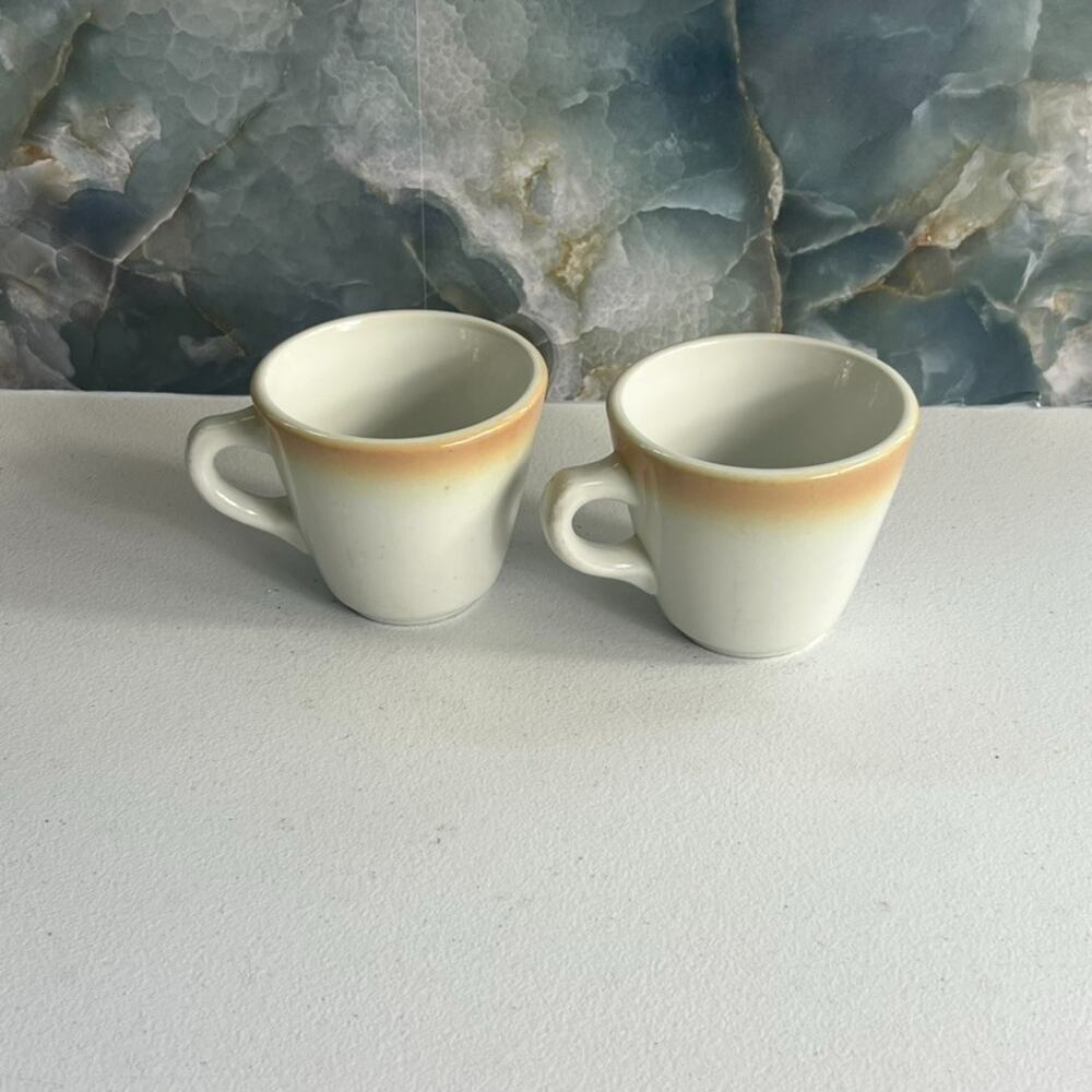 Shenango China Mug Set of 2 Ivory With Yellow Rim Ombre Heavy